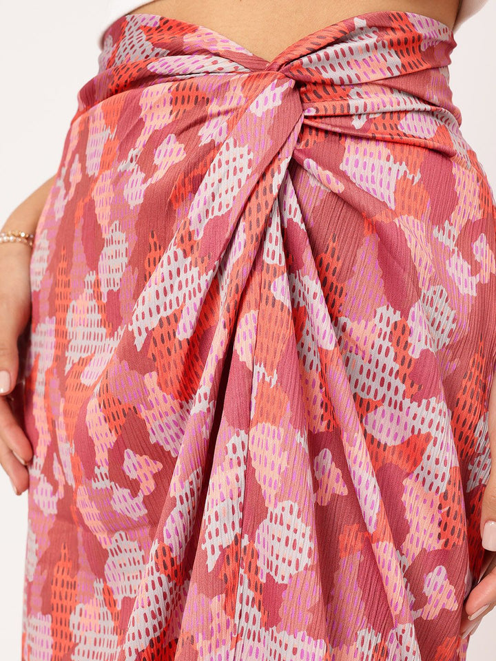 DressBerry Effortlessly Stylish High-Slit Floral Printed Twisted Skirt