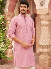 Jompers Geometric Embroidered Mandarin Collar Sequinned Straight Kurta