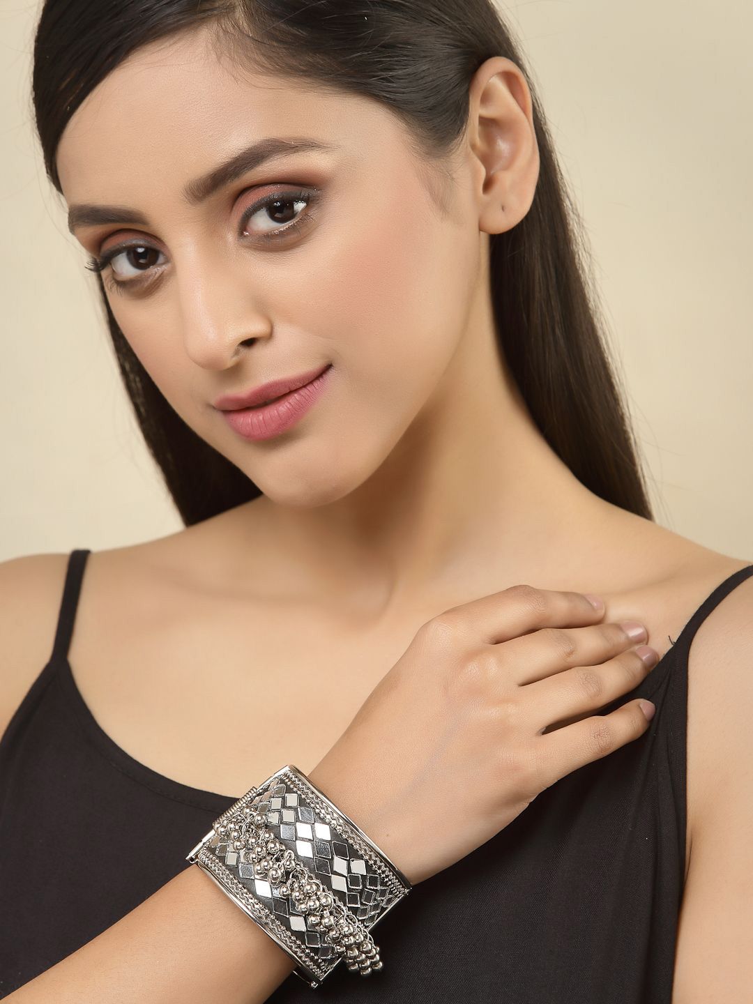 Anouk Silver-Plated Artificial Beaded Cuff Bracelet