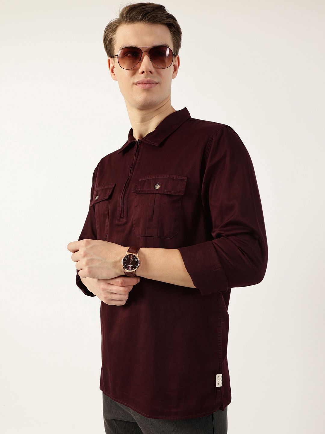 Thomas Scott Men Classic Spread Collar Solid Cotton Casual Shirt
