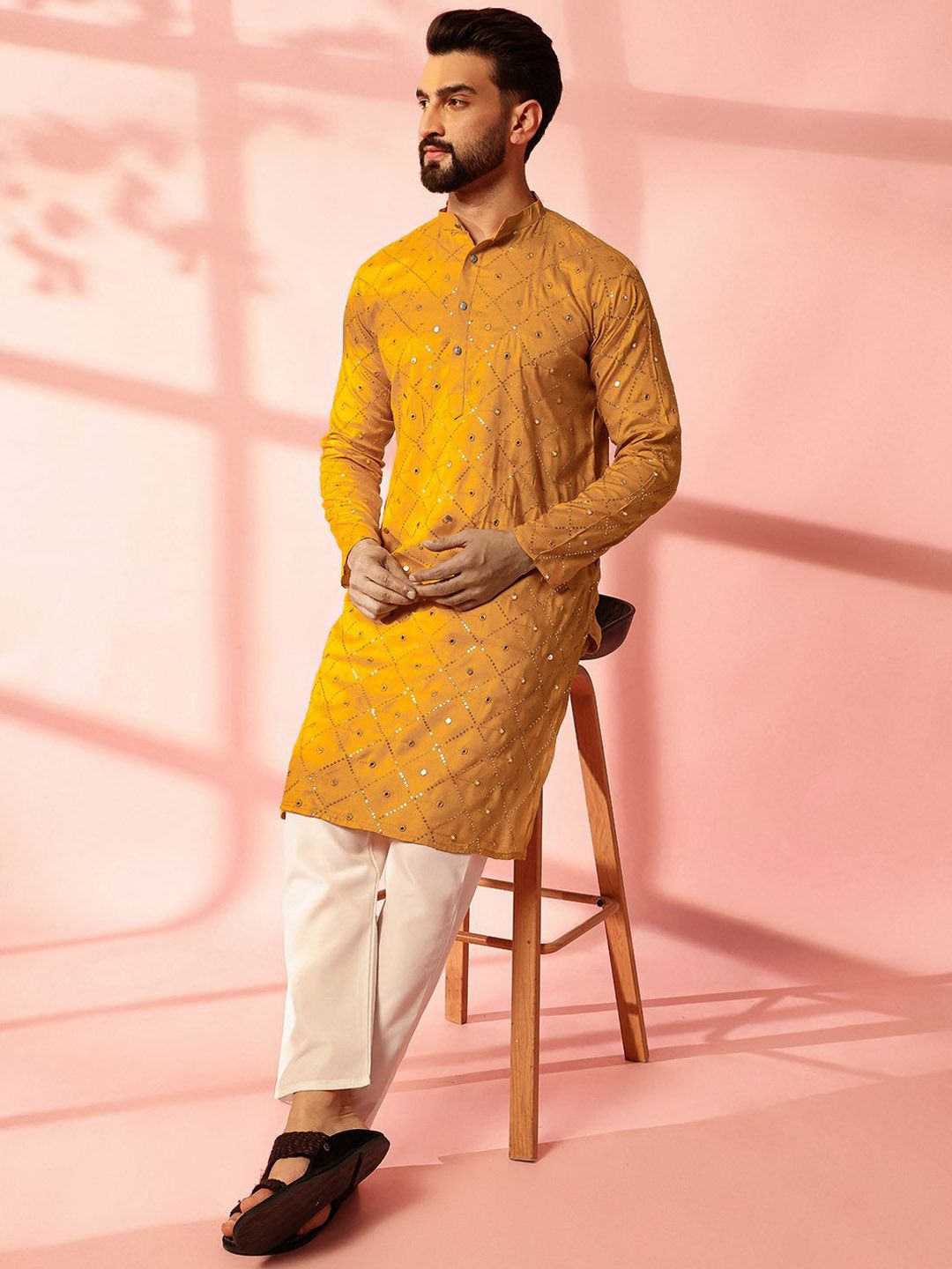 Anouk Men Embroidered Regular Mirror Work Pure Cotton Kurta with Pyjamas