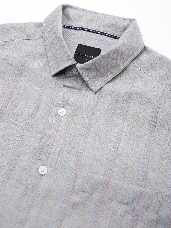 VASTRADO Men Classic Cutaway Collar Multi Striped Cotton Slim Fit Casual Shirt