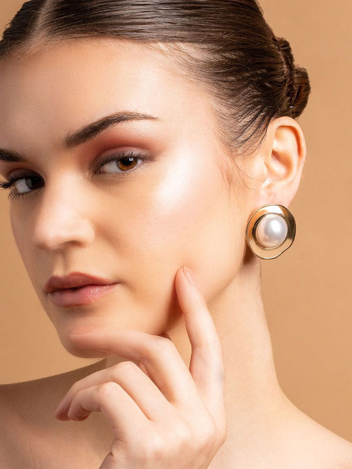 VOGUE PANASH Mutiara Bersalut Emas Stud Kontemporari