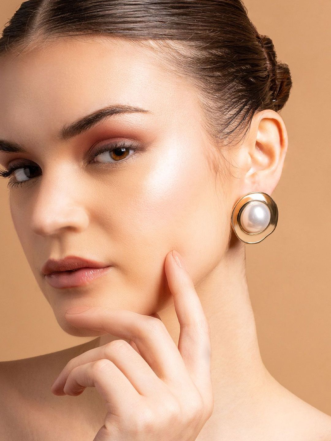 VOGUE PANASH Mutiara Bersalut Emas Stud Kontemporari