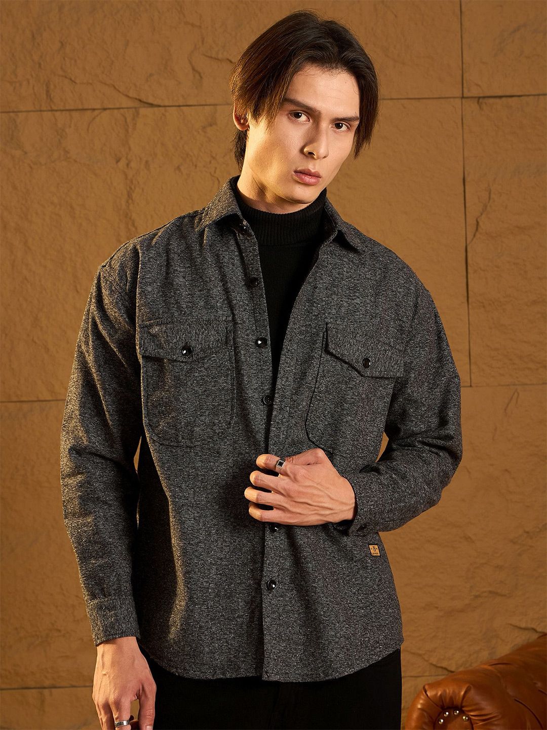 DENNISON Men Double Flap Pocket Drop Shoulder Oversized Cotton Shacket