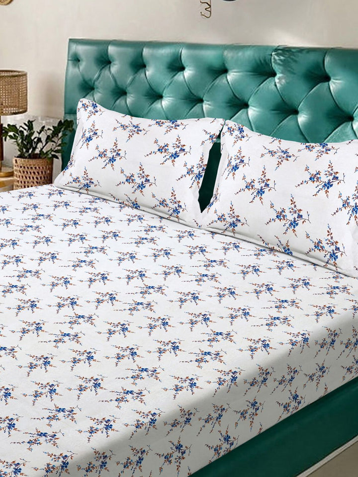KLOTTHE White & Blue Floral 300 TC Set Cadar Double Dipasang Raja-2.50mx2.25m