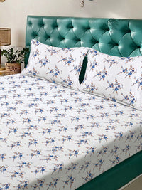 KLOTTHE White & Blue Floral 300 TC Set Cadar Double Dipasang Raja-2.50mx2.25m
