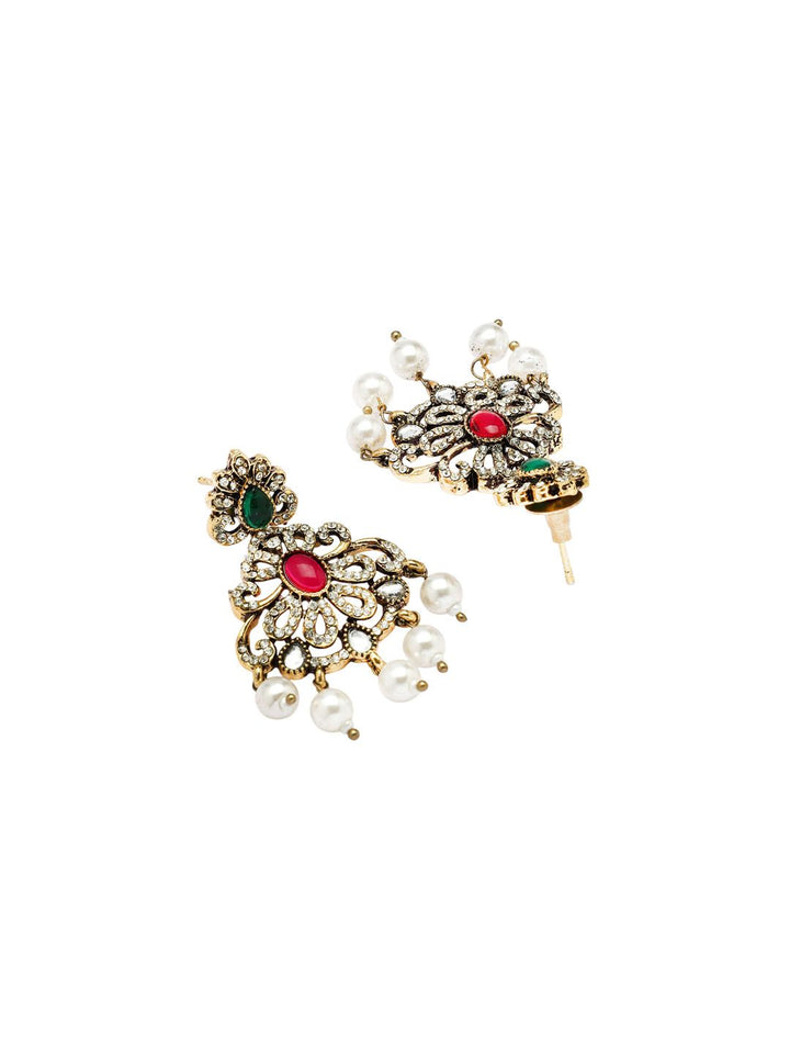 KARATCART Gold-Plated Artificial Stones-Studded & Beaded Temple Jewellery Set