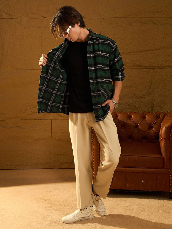 DENNISON Men Double Pocket Drop Shoulder Oversized Cotton Checked Shacket