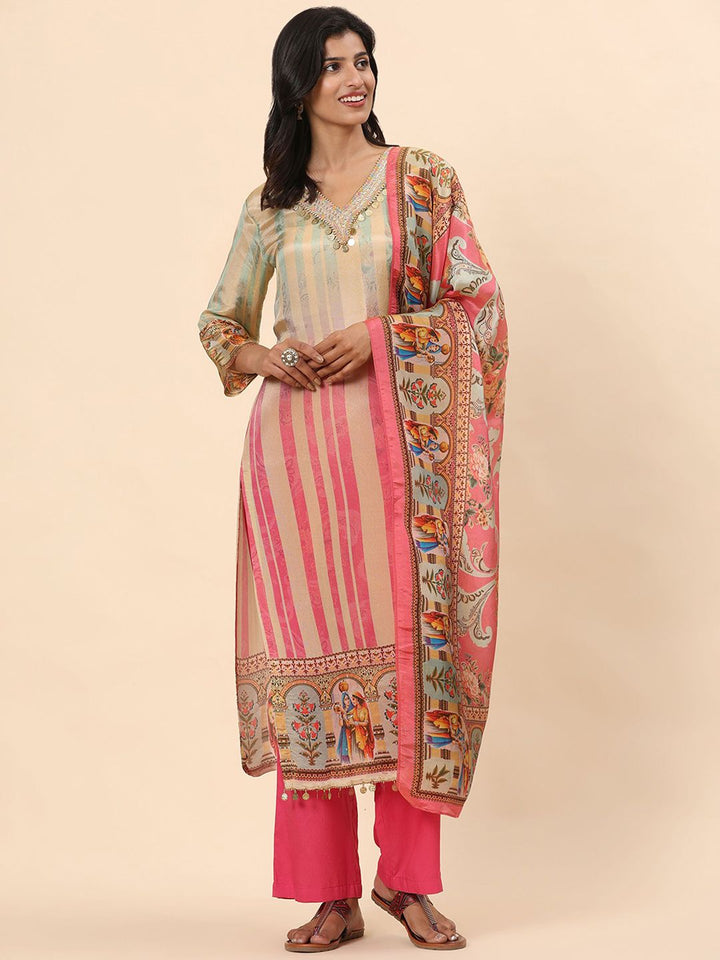 Mamicha Women Floral Printed Regular Pure Cotton Kurti with Palazzos & With Dupatta