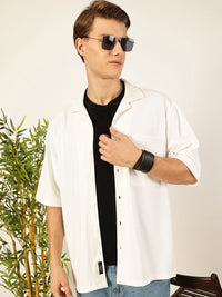 Thomas Scott Men Premium Cuban Collar Textured Casual Shirt
