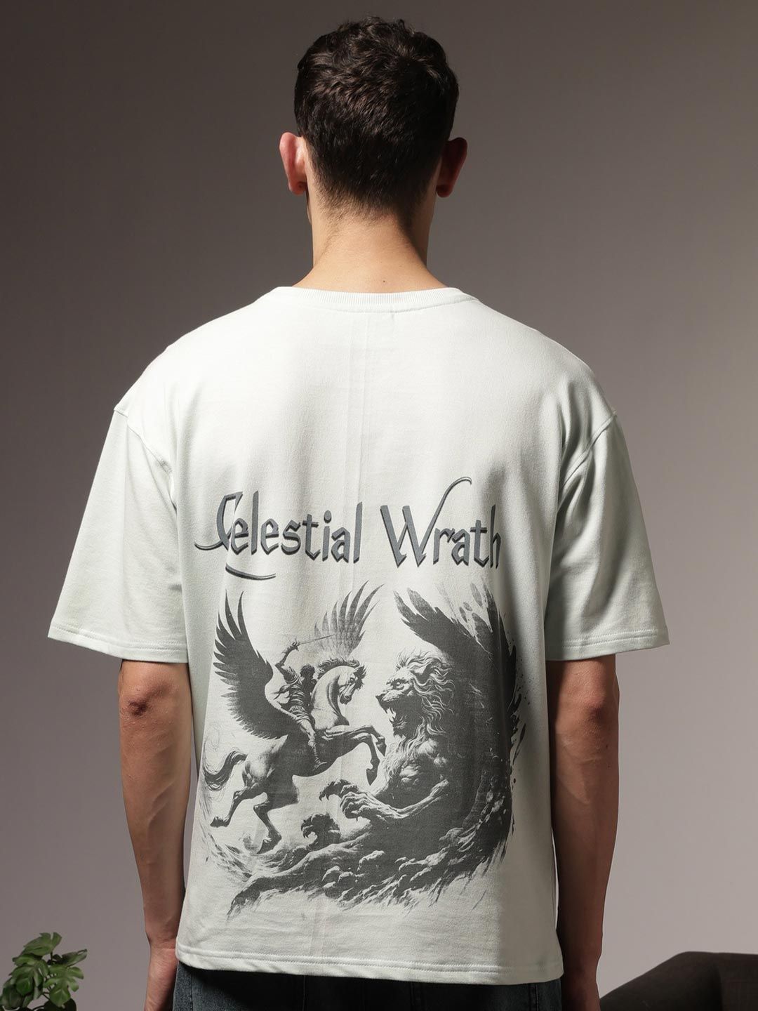 Eszett Celestial War Graphic Cotton Round Neck Short Sleeves Oversized T-shirt
