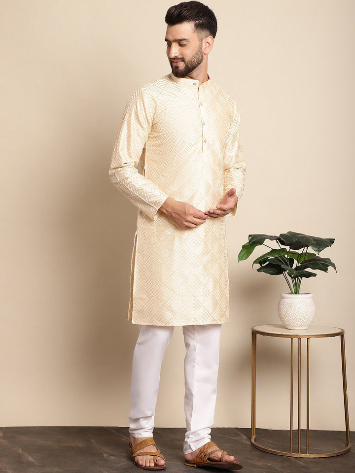 Anouk Geometric Embroidered Dupion Silk Kurta with Pyjamas