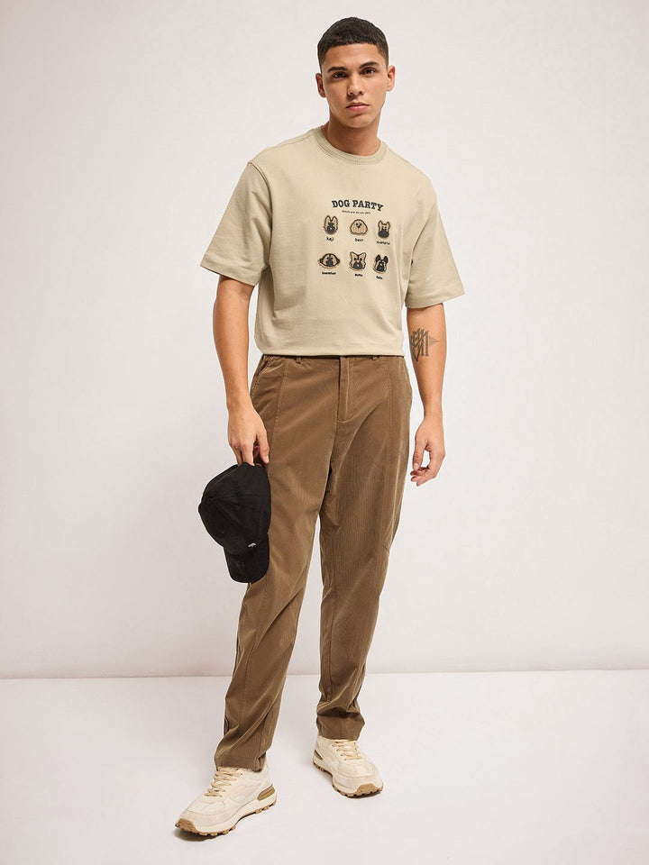 THE BEAR HOUSE Men Graphic Printed Round Neck Pure Cotton Oversized T-shirt