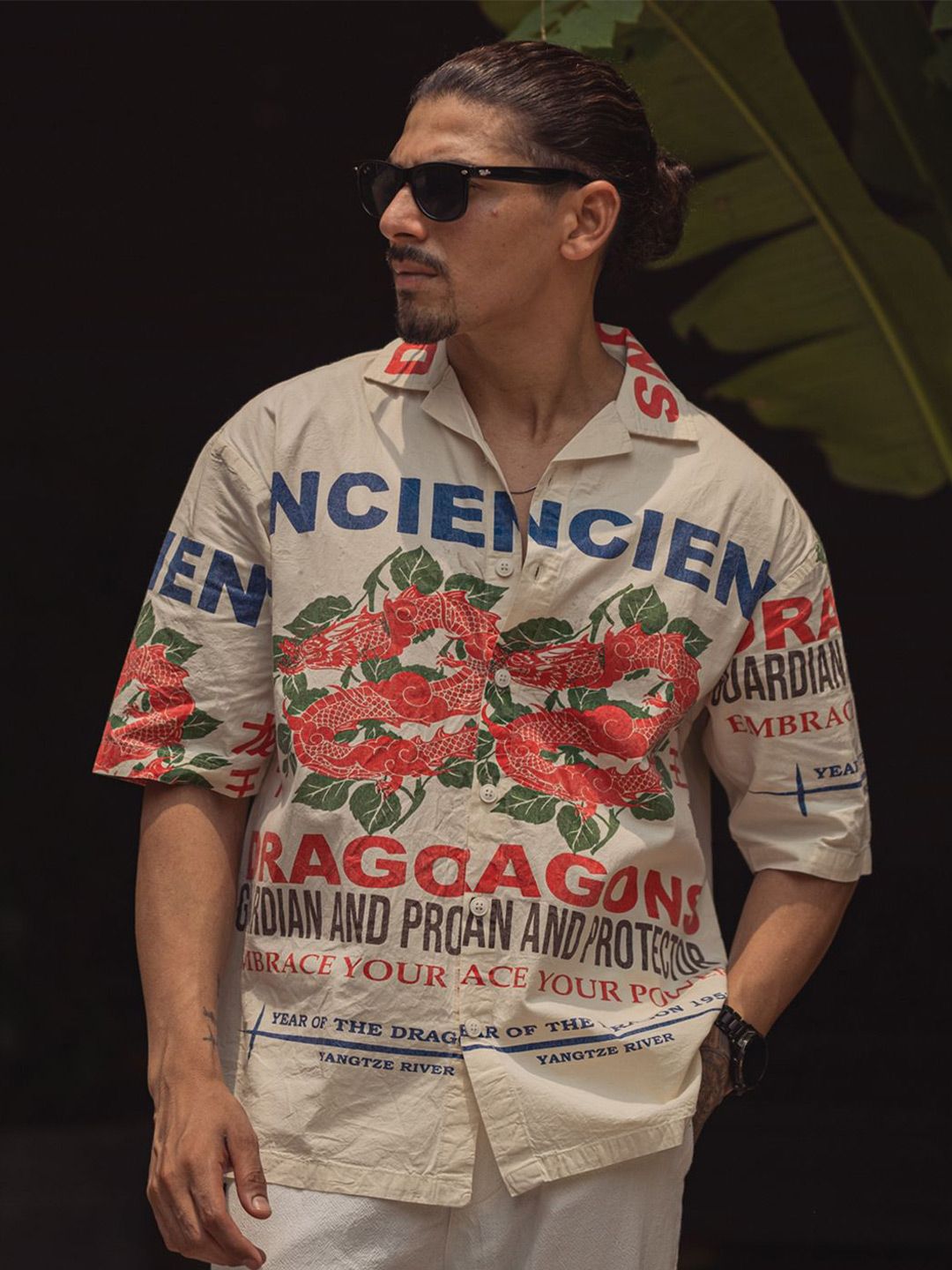 Powerlook Men Spread Collar Graphic Printed Cotton Oversized Casual Shirt