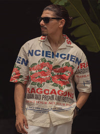 Powerlook Men Spread Collar Graphic Printed Cotton Oversized Casual Shirt