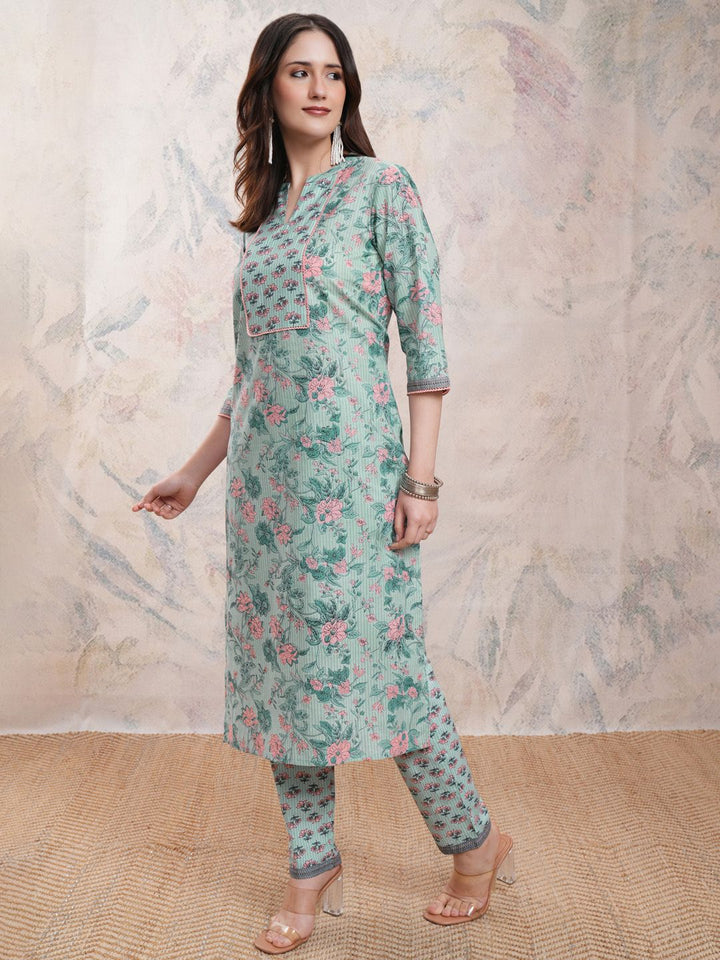 Vishudh Floral Printed Pure Cotton Kurta With Trousers & Dupatta
