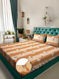 Myntra Elegant Homes Mustard Printed 400 TC Cotton Set Cadar King 2.50 m x 2.25 m