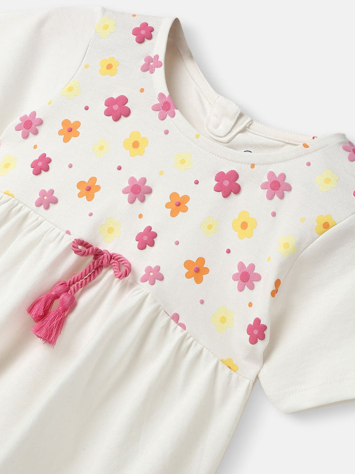 Nauti Nati Girls Floral Embroidered Pure Cotton Gathered Waistline Top & Trousers