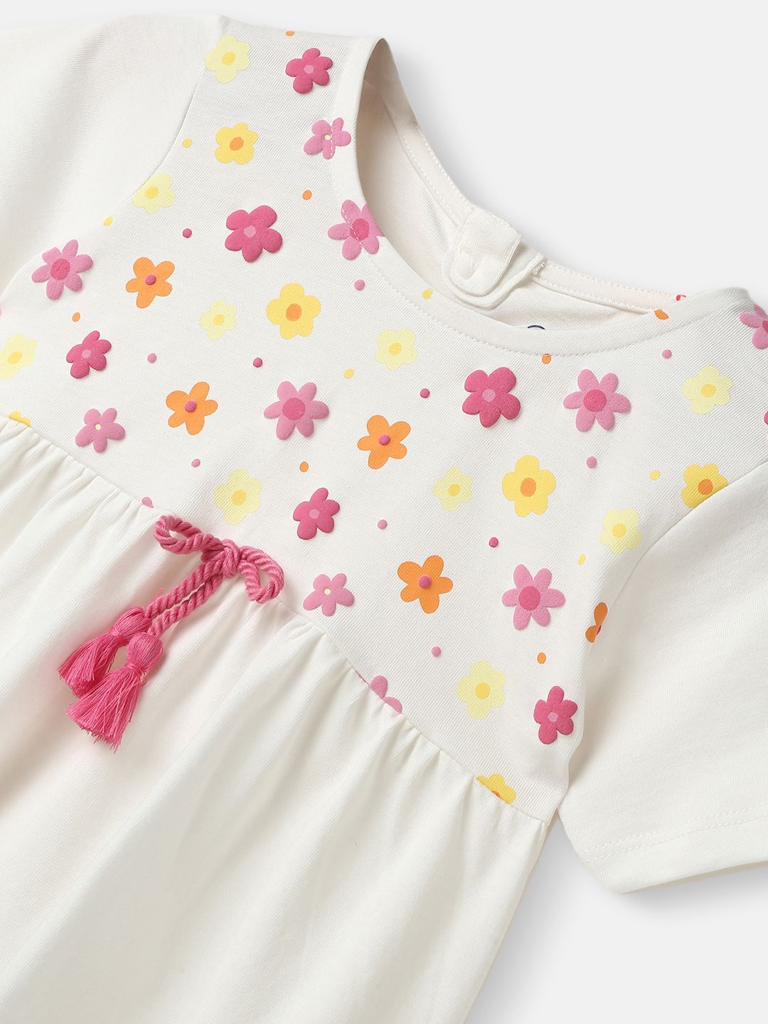 Nauti Nati Girls Floral Embroidered Pure Cotton Gathered Waistline Top & Trousers