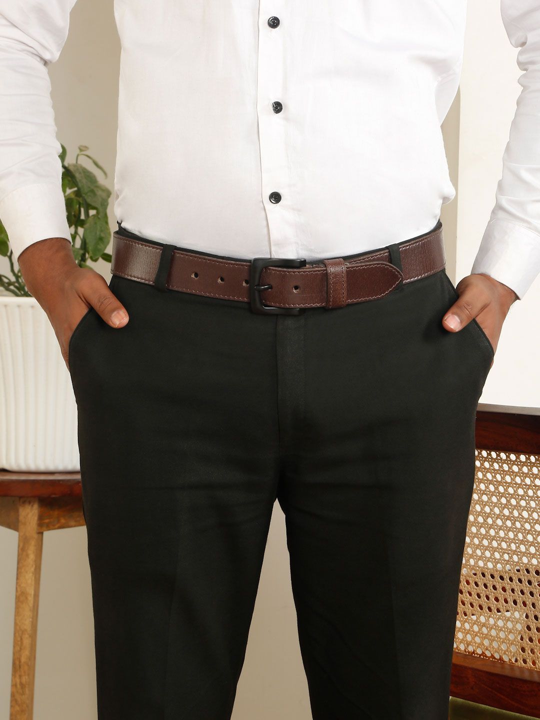 Teakwood Leathers Men Textured Leather Belt
