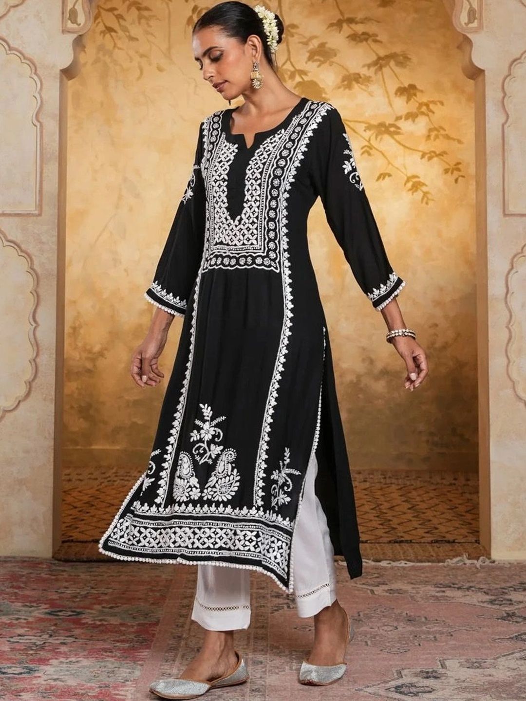 House of Chikankari Women Ethnic Motifs Embroidered Thread Work Kurta