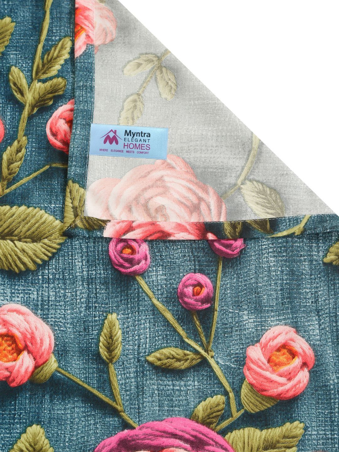 Myntra Elegant Homes Turquoise Blue Floral 300 TC King Bedsheet with 2 Pillow Covers