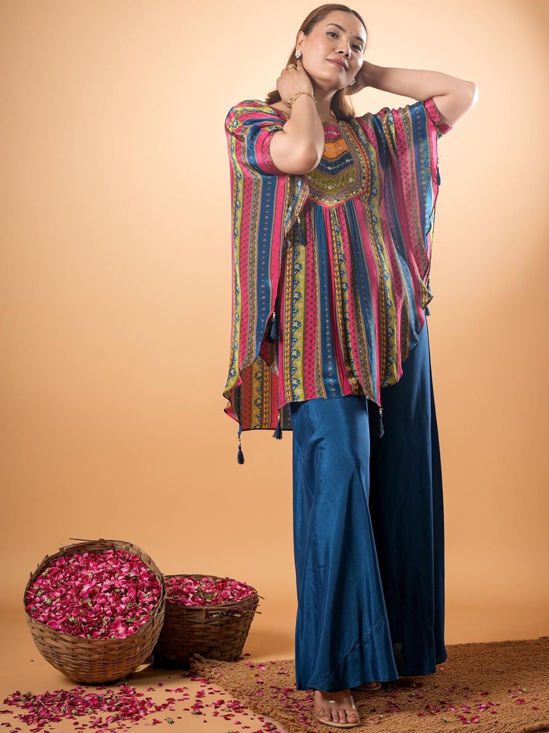 Mamicha Printed Pure Cotton V-Neck Tunic With Palazzo Co-Ords