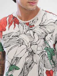 SPYKAR Men Floral Printed Round Neck Cotton T-shirt