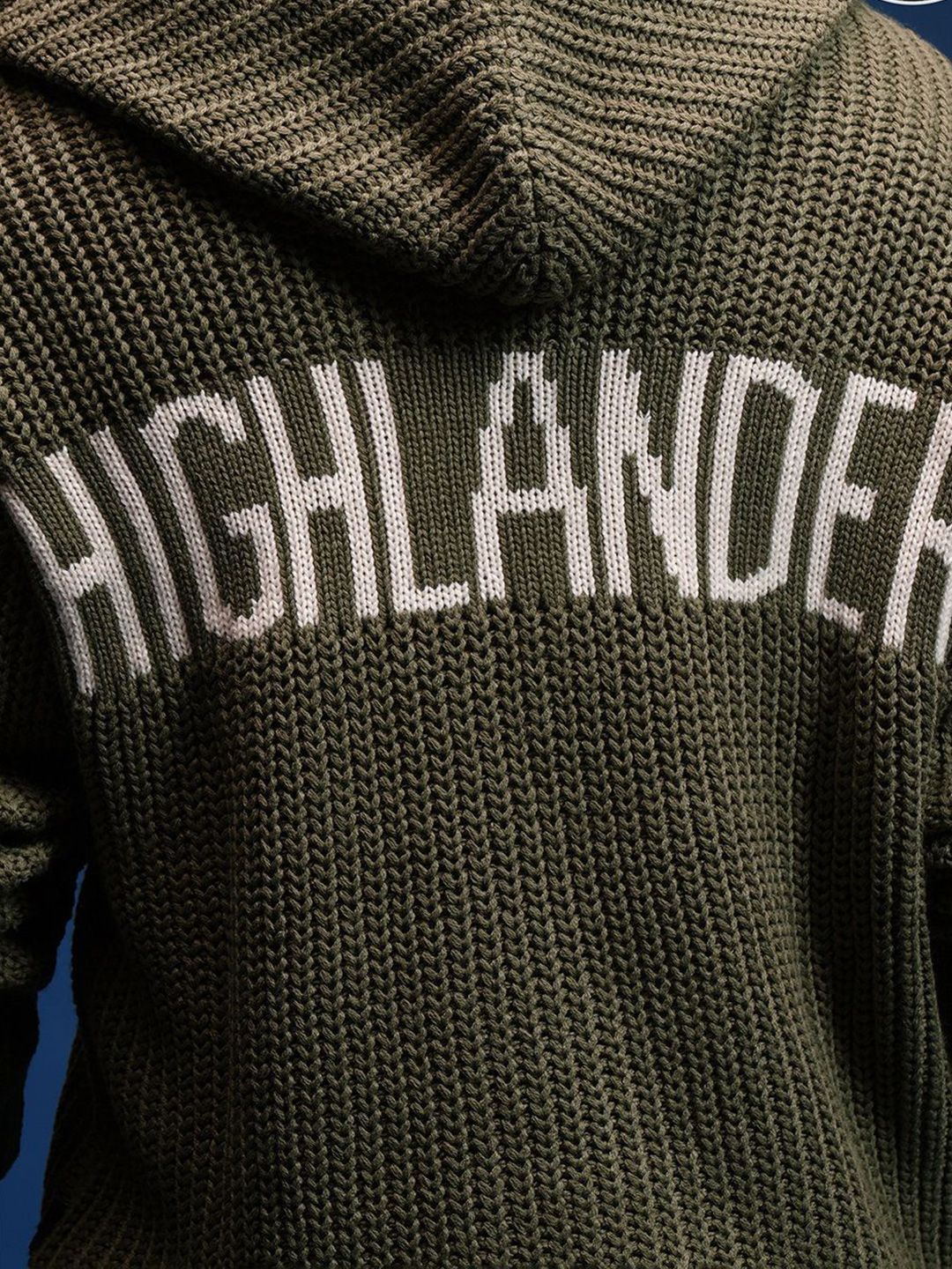 HIGHLANDER Men Cable Knit Hooded Cardigan With Zip Detailed