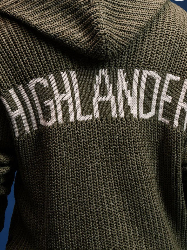 HIGHLANDER Men Cable Knit Hooded Cardigan With Zip Detailed