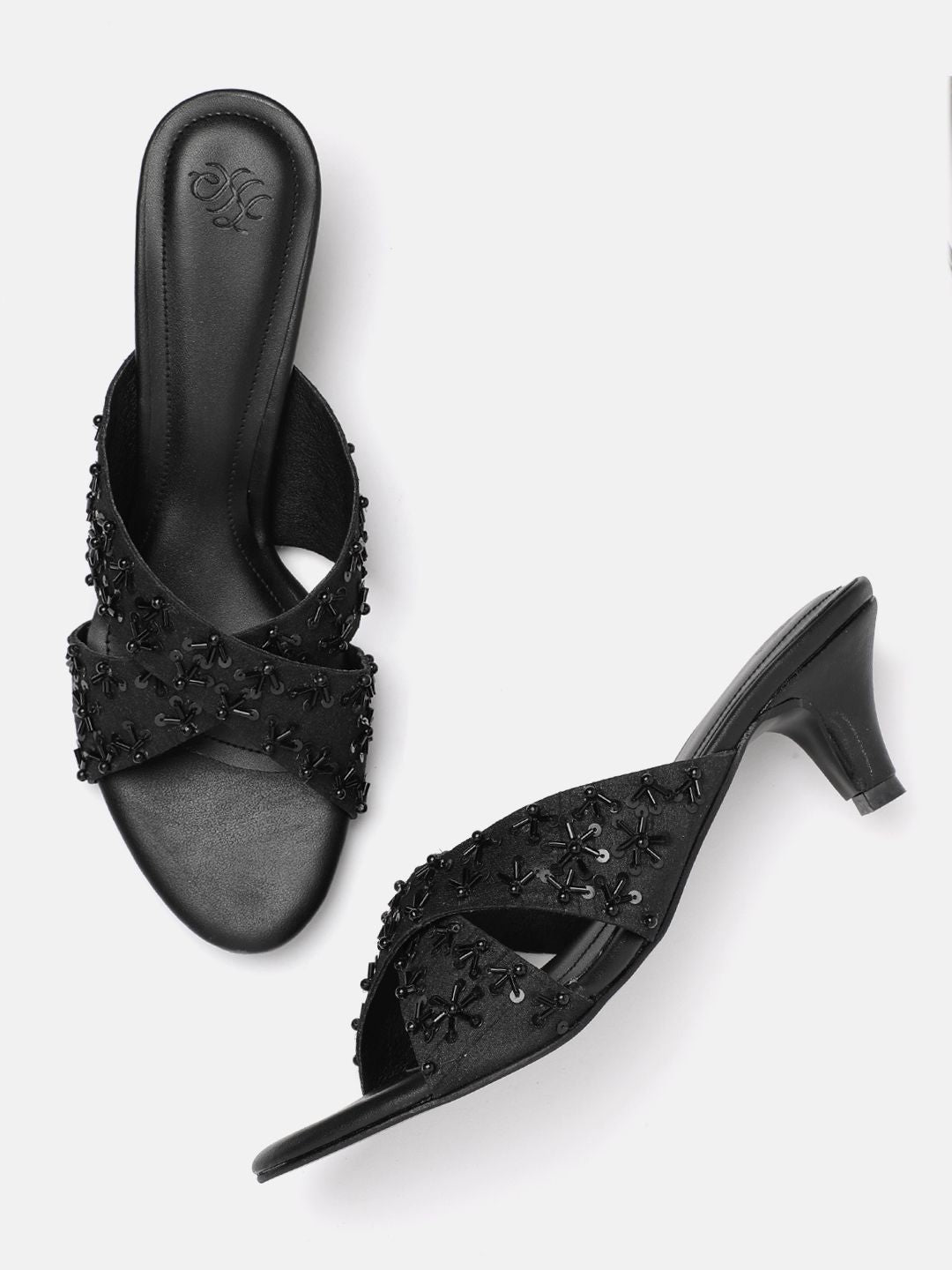 House of Pataudi Embellished Kitten Heeled Sandals