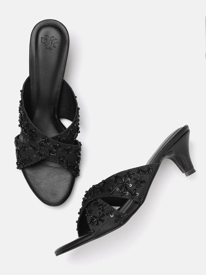 House of Pataudi Embellished Kitten Heeled Sandals