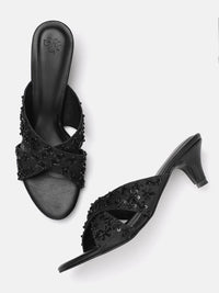 House of Pataudi Embellished Kitten Heeled Sandals