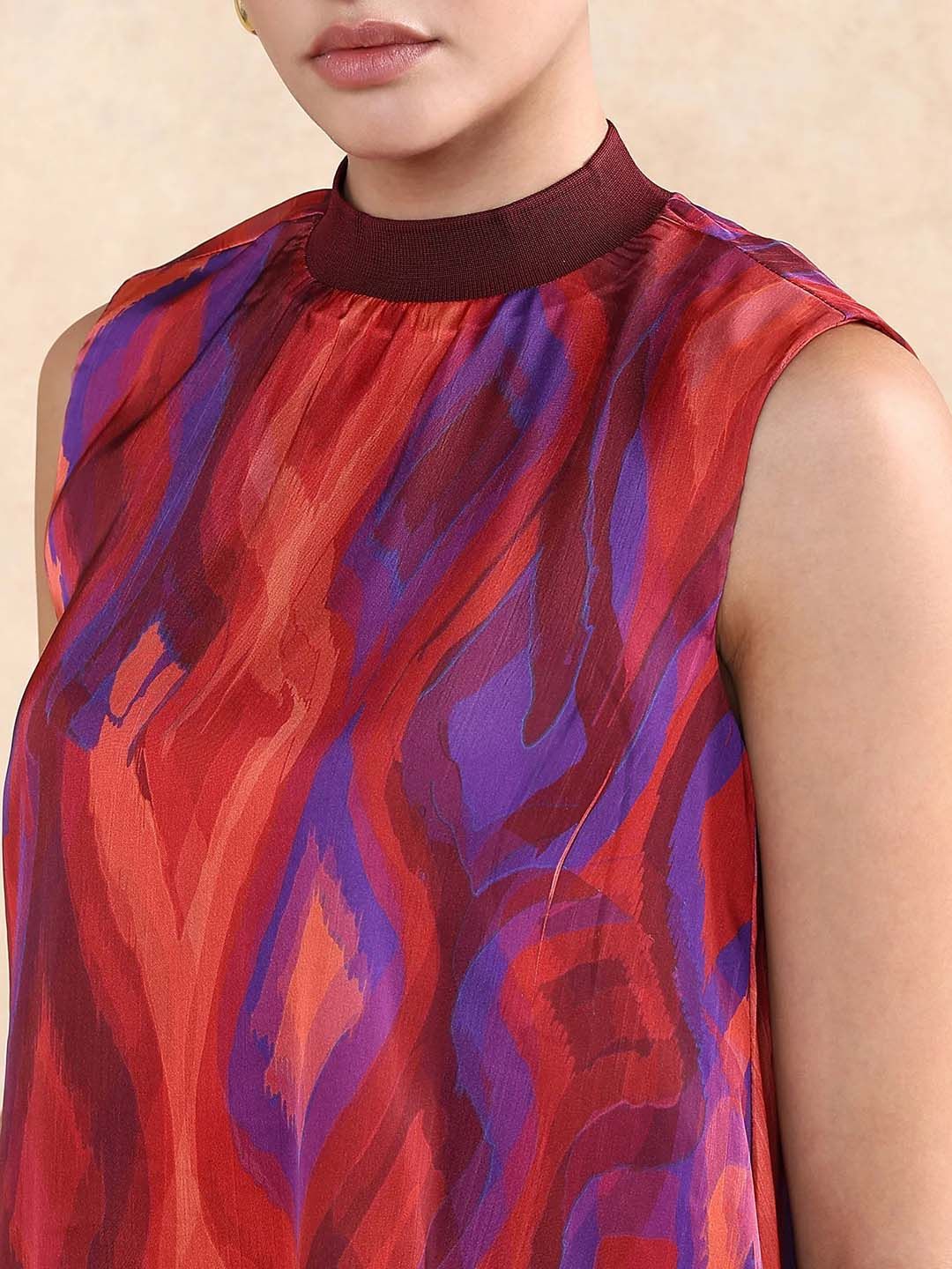 RAREISM Women Abstract Printed Round Neck A-Line Dress