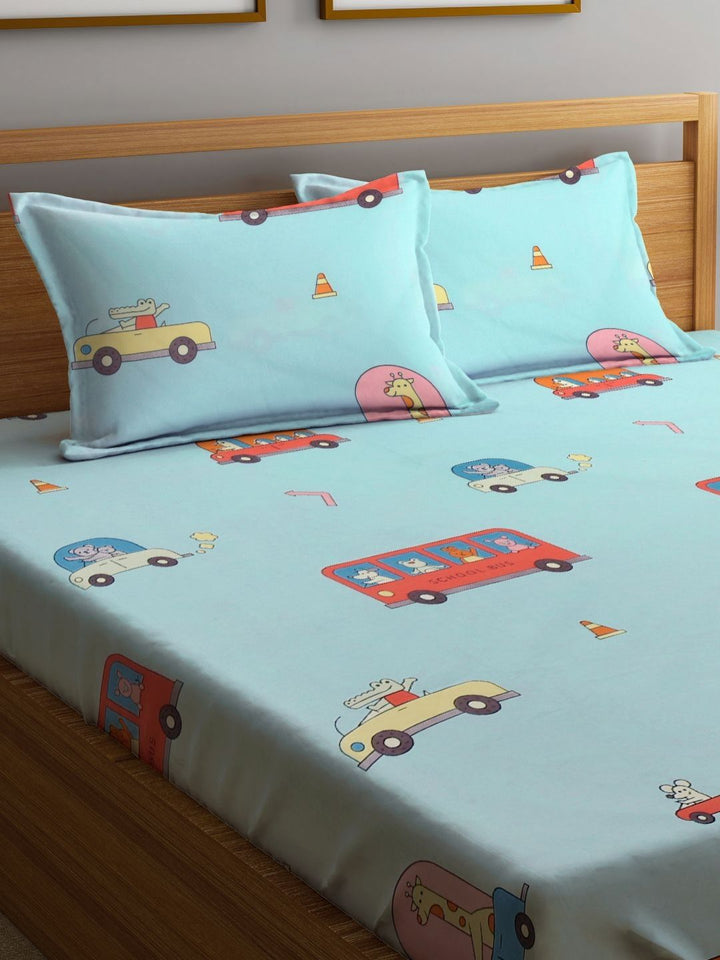 Myntra Elegant Homes Kartun Biru 300 TC Cadar Katil King dengan 2 Sarung Bantal-250 x 220 cm