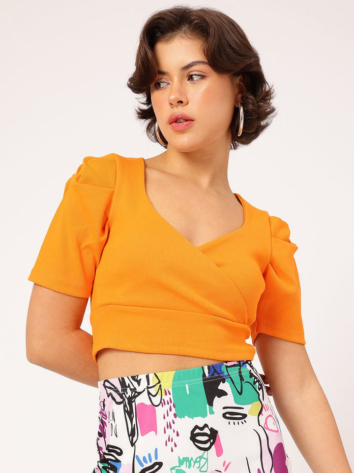 DressBerry Summer Ready Ribbed Wrap Crop Top
