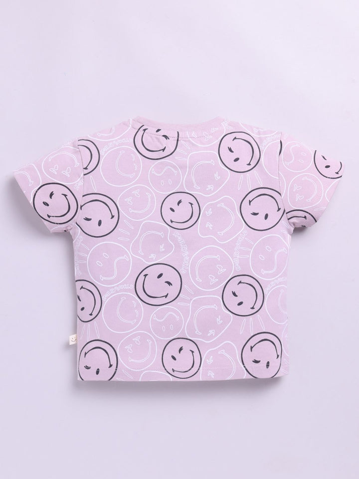 Happy Faces Kids Girls Smiley Printed Pure Cotton T-Shirt