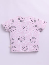 Happy Faces Kids Girls Smiley Printed Pure Cotton T-Shirt