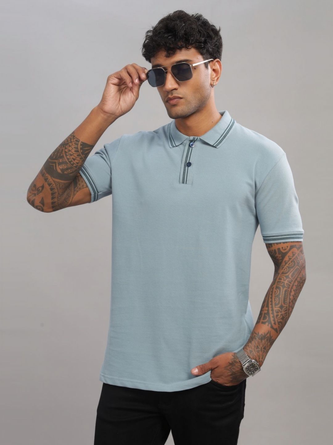 ADRO Men Polo Collar Cut Outs T-shirt