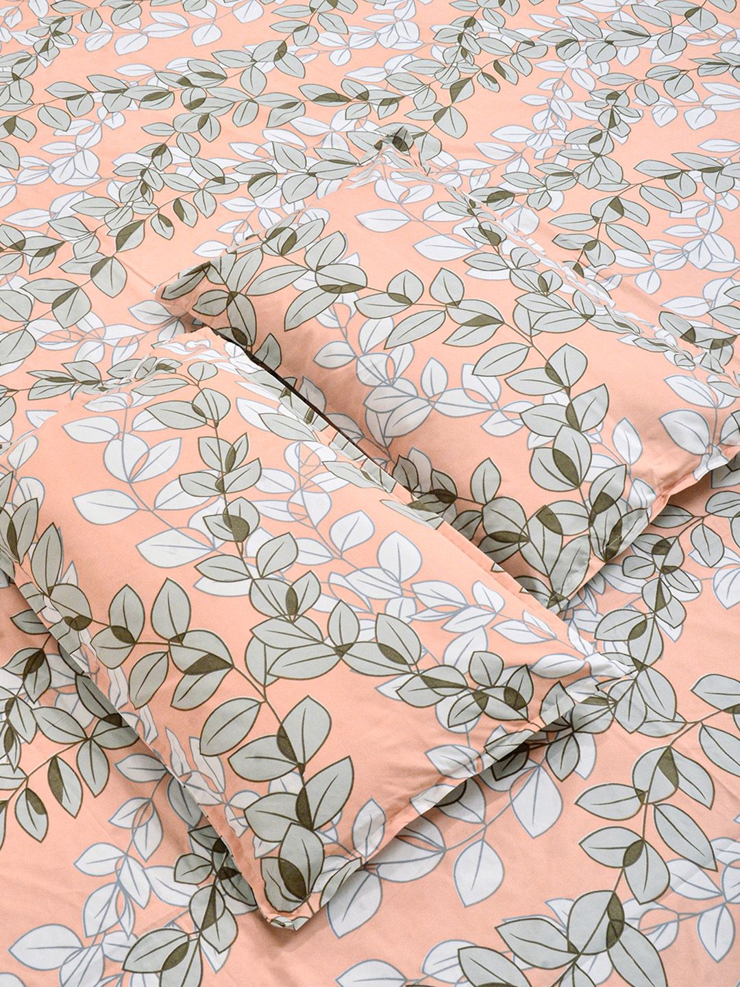KLOTTHE Oren & Putih Bercetak 300 TC Cadar Katil Double Dengan 2 Sarung Bantal- 2.5 m x 2.25 m