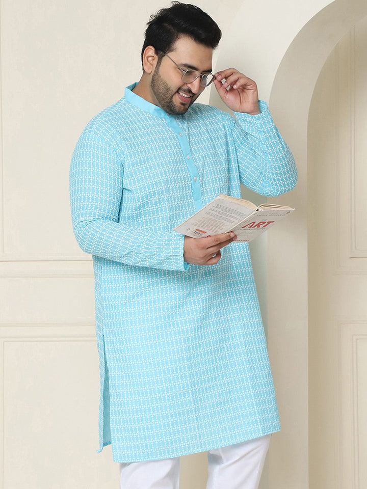 SOJANYA PLUS Geometric Embroidered Mandarin Collar Pure Cotton Regular Straight Kurta