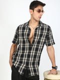 Bene Kleed Men Tartan Checked Cuban Collar Cotton Casual Shirt