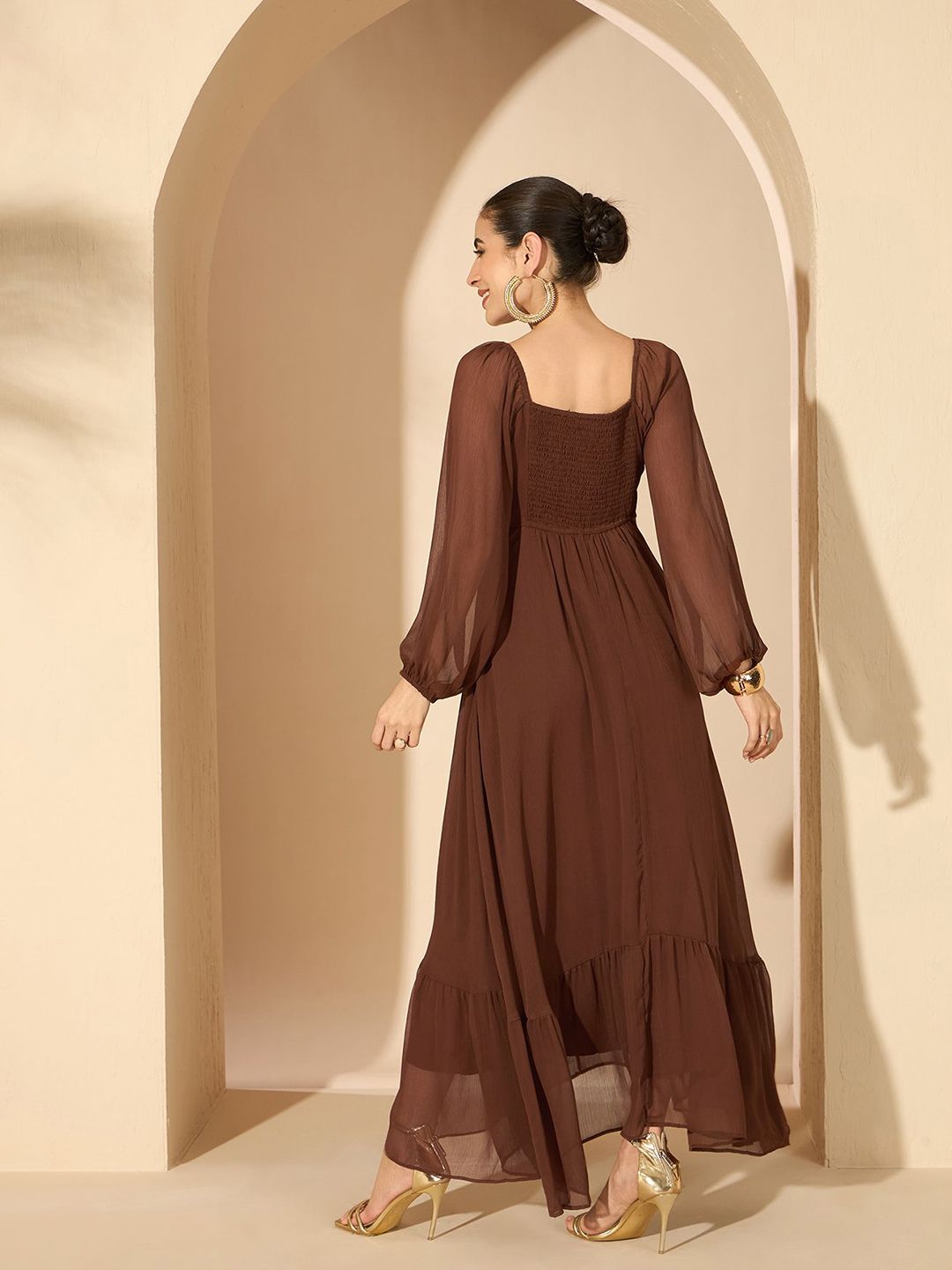 Antheaa Women Embellished Ruffles Maxi Dress