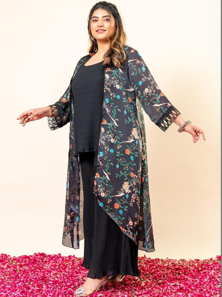 Mamicha Gulistan Printed Round Neck Top With Shrug & Trousers Co-Ords Set