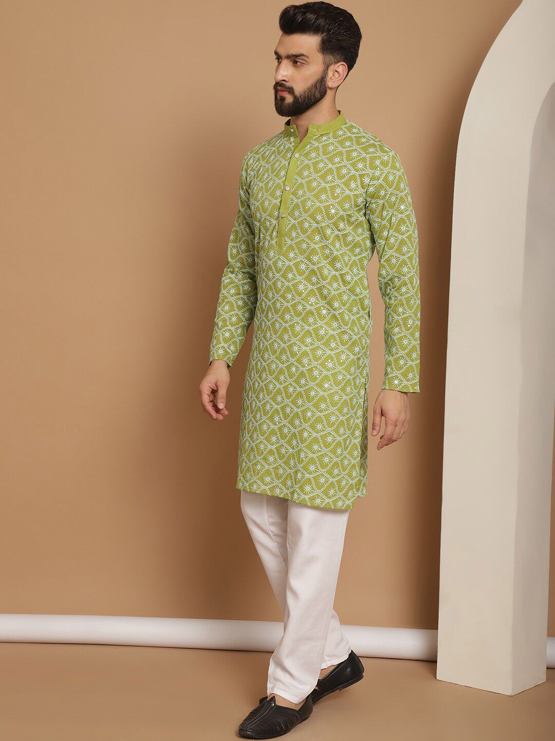 Anouk Ethnic Motifs Embroidered Regular Thread Work Pure Cotton Kurta with Churidar