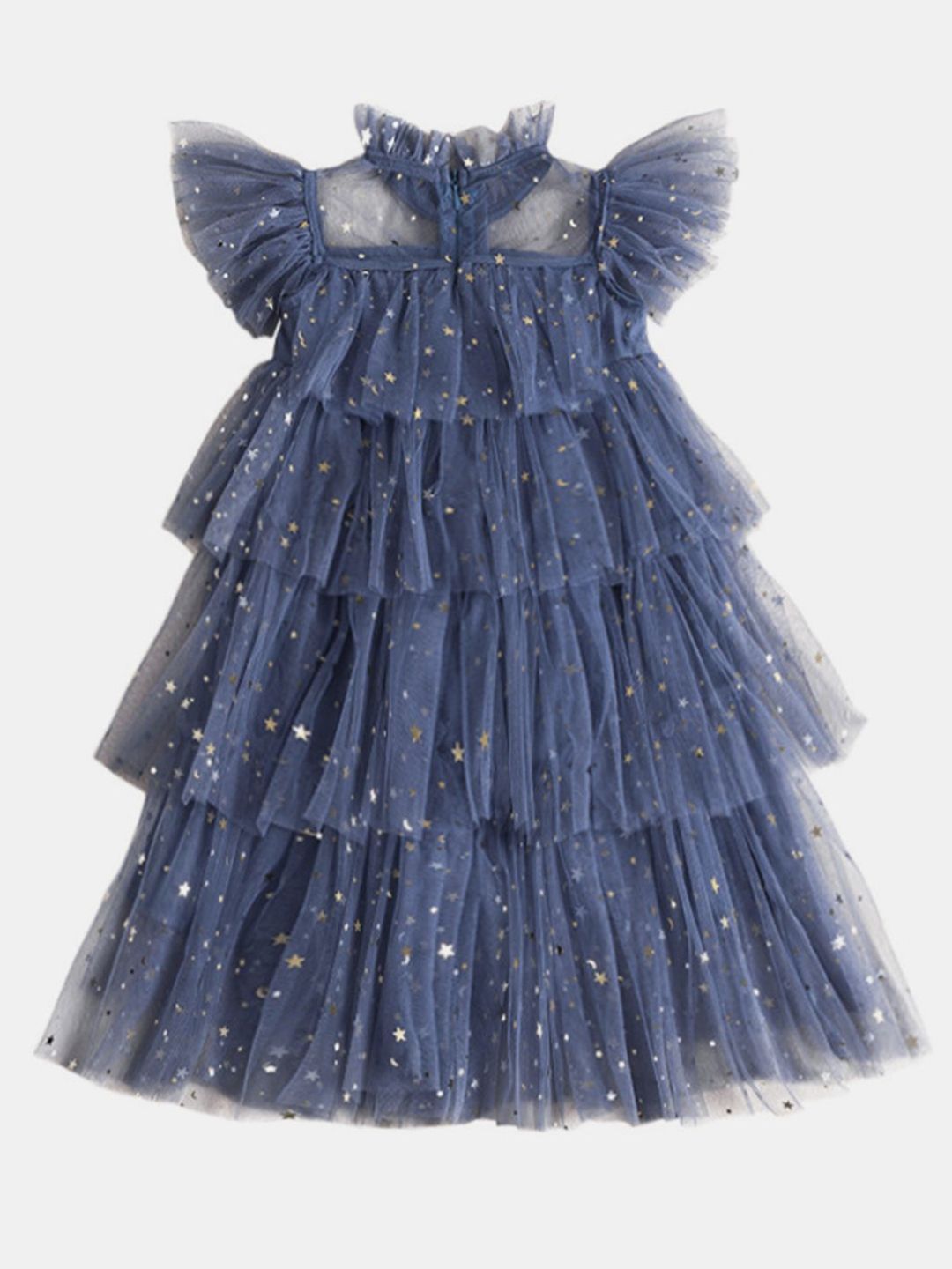 YK Girls Embellished Flutter Sleeve A-Line Dress