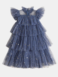 YK Girls Embellished Flutter Sleeve A-Line Dress
