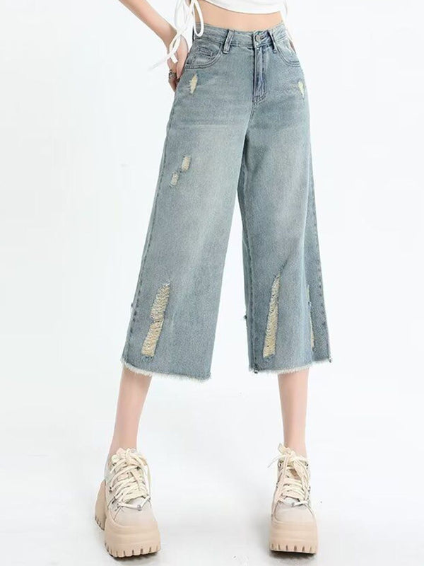 DressBerry Women Straight Fit Low Distress Light Fade Jeans