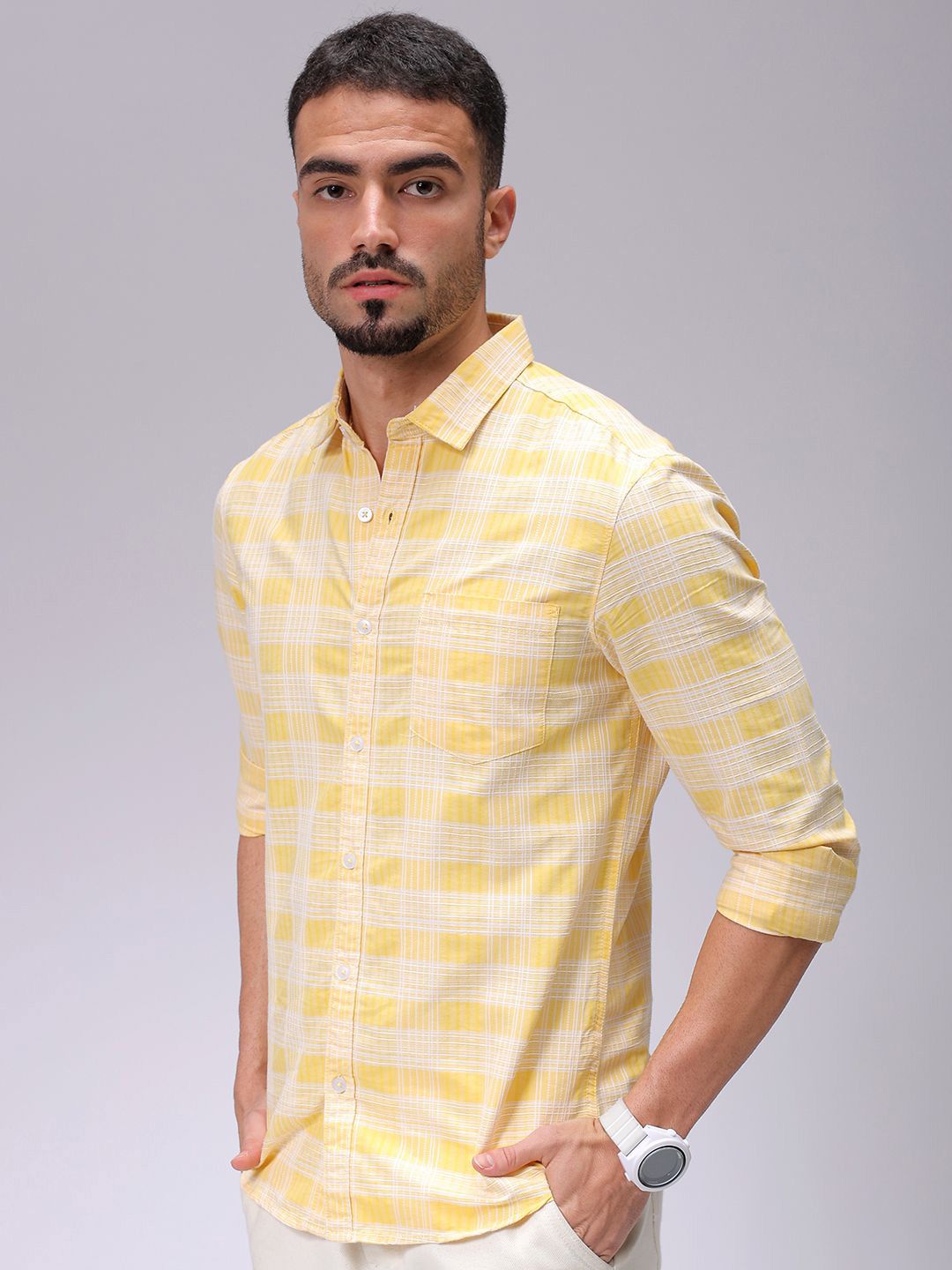 The Indian Garage Co Men Slim Fit Opaque Checked Casual Shirt